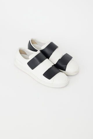 Acne Studios White 
Black Leather Velcro Sneaker