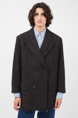 Acne Studios Black Woven Distressed Double Breasted Blazer