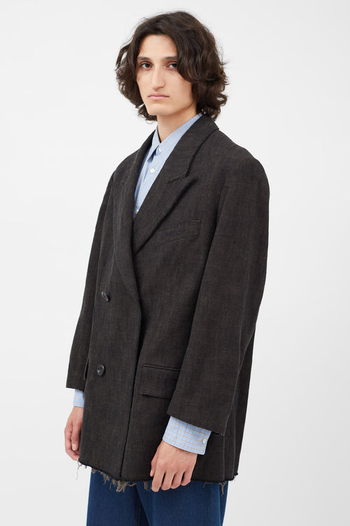 Acne Studios Black Woven Distressed Double Breasted Blazer