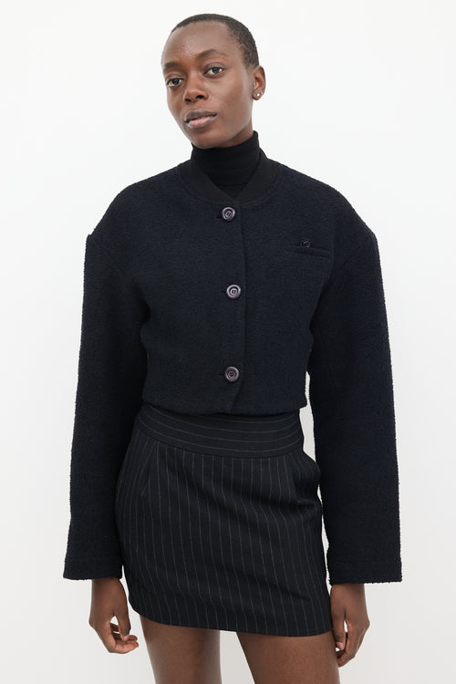 Acne Studios Black Boucle Cotton Cropped Bomber Jacket