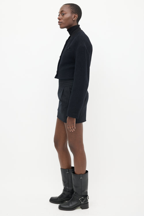 Acne Studios Black Boucle Cotton Cropped Bomber Jacket