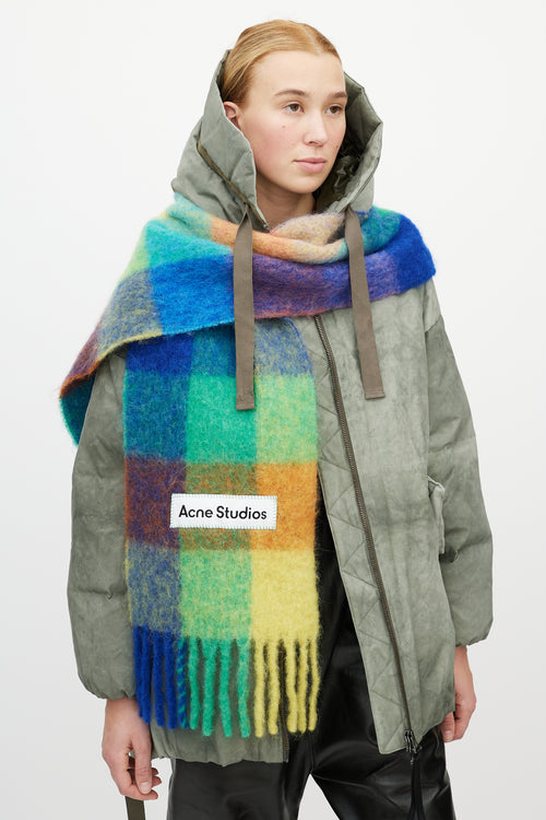 Acne Studios Blue 
Multicolour Wool Checkered Scarf