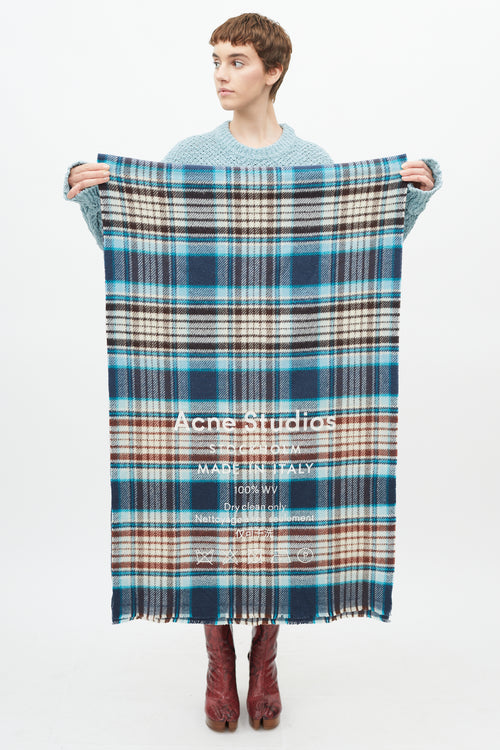 Acne Studios Blue 
Brown Wool Logo Plaid Scarf