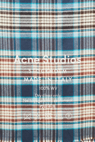 Acne Studios Blue 
Brown Wool Logo Plaid Scarf