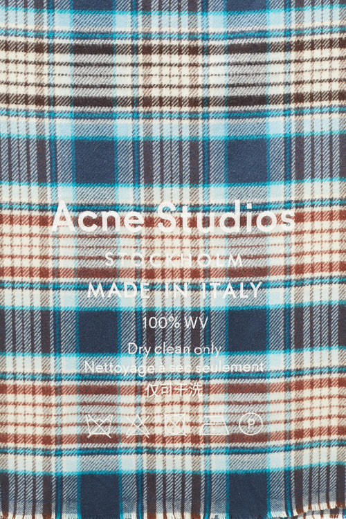 Acne Studios Blue 
Brown Wool Logo Plaid Scarf