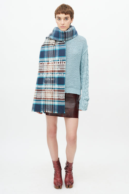 Acne Studios Blue 
Brown Wool Logo Plaid Scarf