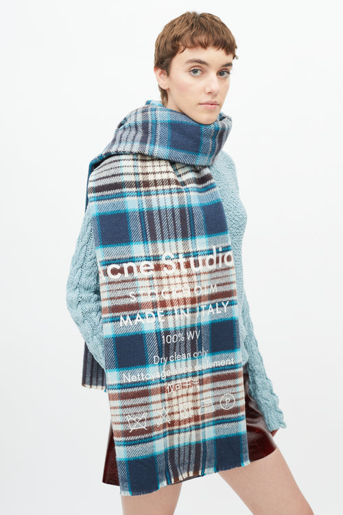 Acne Studios Blue 
Brown Wool Logo Plaid Scarf