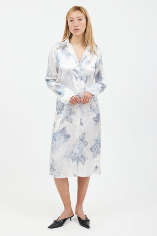 Acne Studios Blue 
Grey Flower Print Shirt Dress