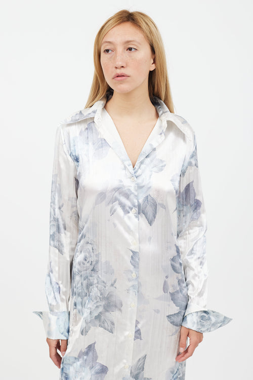 Acne Studios Blue 
Grey Flower Print Shirt Dress