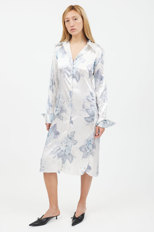 Acne Studios Blue 
Grey Flower Print Shirt Dress