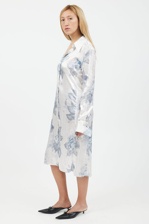 Acne Studios Blue 
Grey Flower Print Shirt Dress