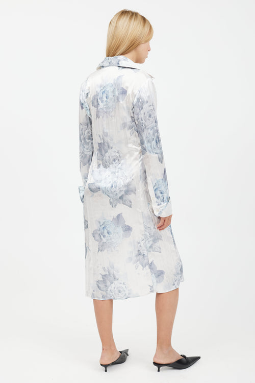 Acne Studios Blue 
Grey Flower Print Shirt Dress