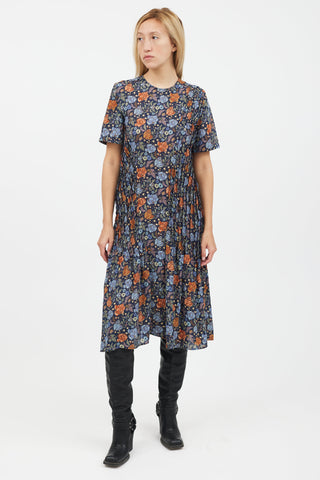 Acne Studios Blue 
Orange Floral Short Sleeve Dress