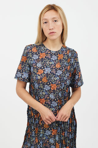 Acne Studios Blue 
Orange Floral Short Sleeve Dress