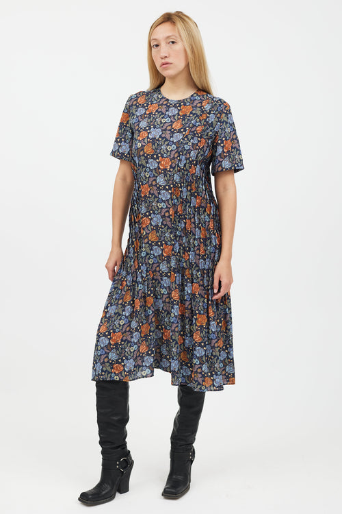 Acne Studios Blue 
Orange Floral Short Sleeve Dress