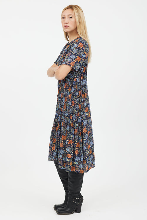 Acne Studios Blue 
Orange Floral Short Sleeve Dress