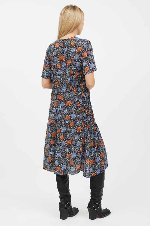 Acne Studios Blue 
Orange Floral Short Sleeve Dress