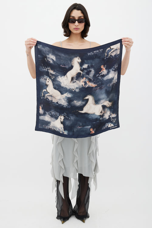 Acne Studios Navy 
Multicolour Printed Silk Scarf