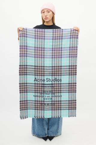 Acne Studios Blue 
Purple Wool Check Scarf