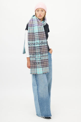 Acne Studios Blue 
Purple Wool Check Scarf