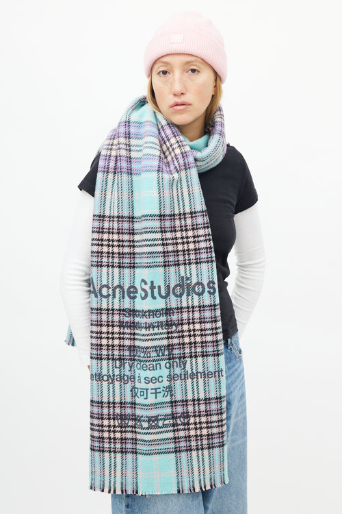 Acne Studios Blue 
Purple Wool Check Scarf