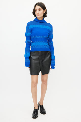 Acne Studios Blue Ribbed Hooded Knit Top