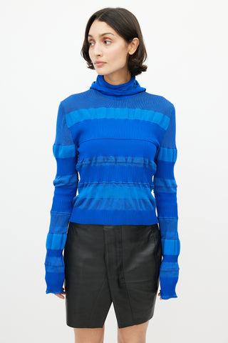 Acne Studios Blue Ribbed Hooded Knit Top