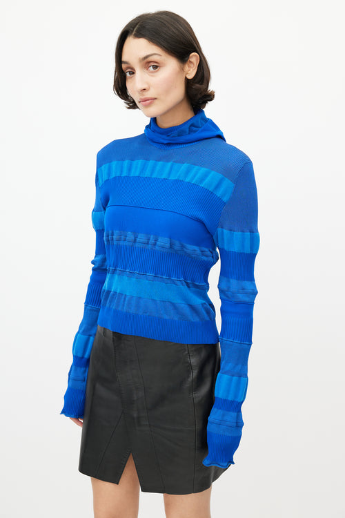 Acne Studios Blue Ribbed Hooded Knit Top