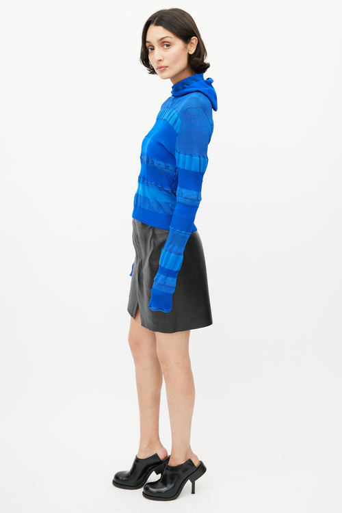 Acne Studios Blue Ribbed Hooded Knit Top