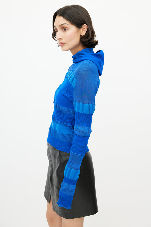 Acne Studios Blue Ribbed Hooded Knit Top