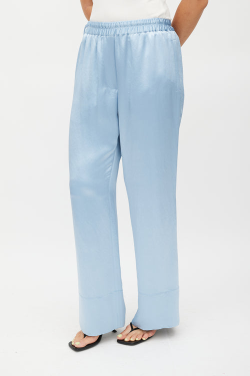 Acne Studios Blue Satin Wide Leg Trouser