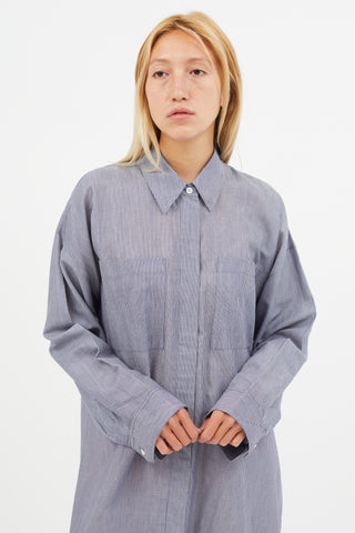 Acne Studios Blue 
White Stripe Shirt Dress