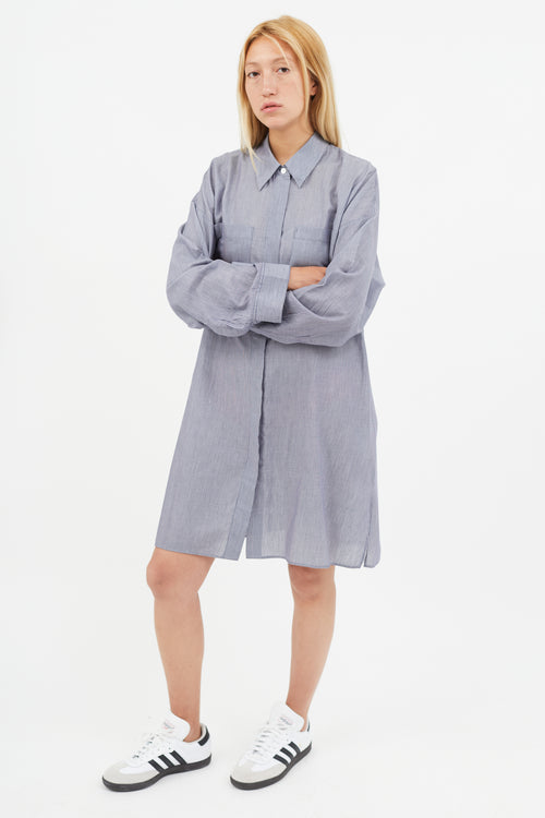 Acne Studios Blue 
White Stripe Shirt Dress