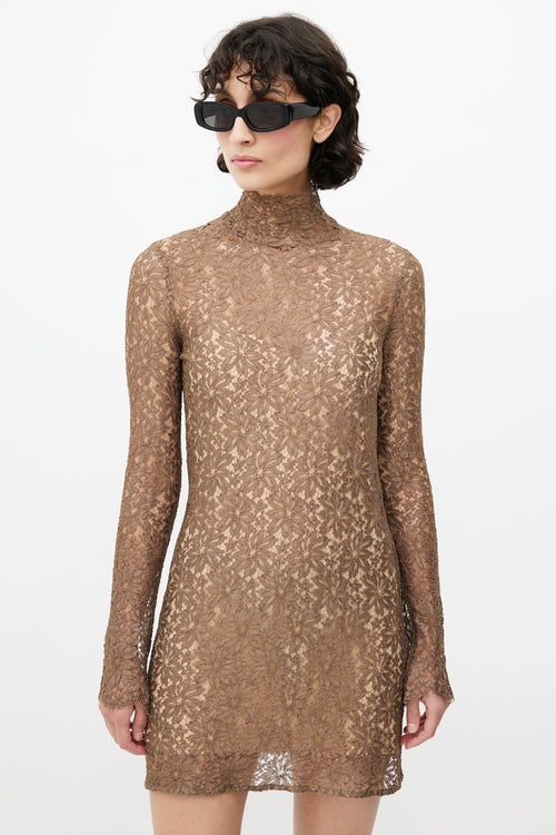 Acne Studios Brown Floral Lace Dress