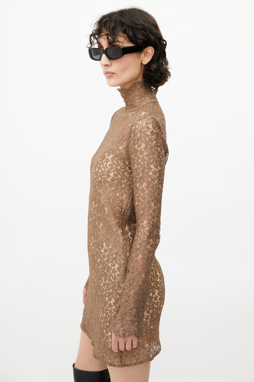 Acne Studios Brown Floral Lace Dress