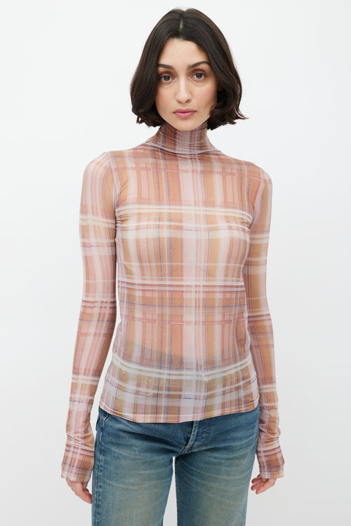 Acne Studios Brown Plaid Sheer Turtleneck Top