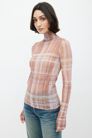 Acne Studios Brown Plaid Sheer Turtleneck Top