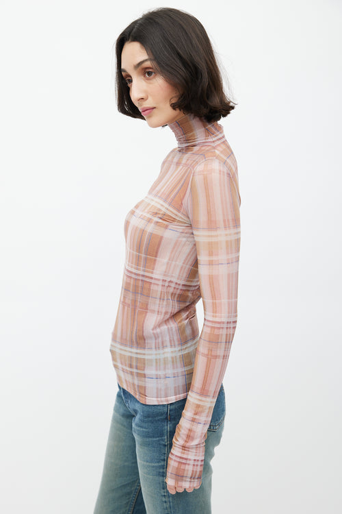 Acne Studios Brown Plaid Sheer Turtleneck Top