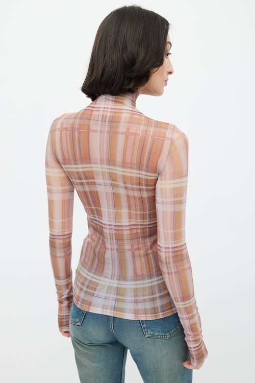 Acne Studios Brown Plaid Sheer Turtleneck Top