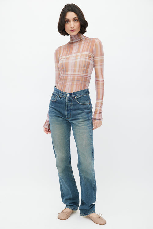 Acne Studios Brown Plaid Sheer Turtleneck Top