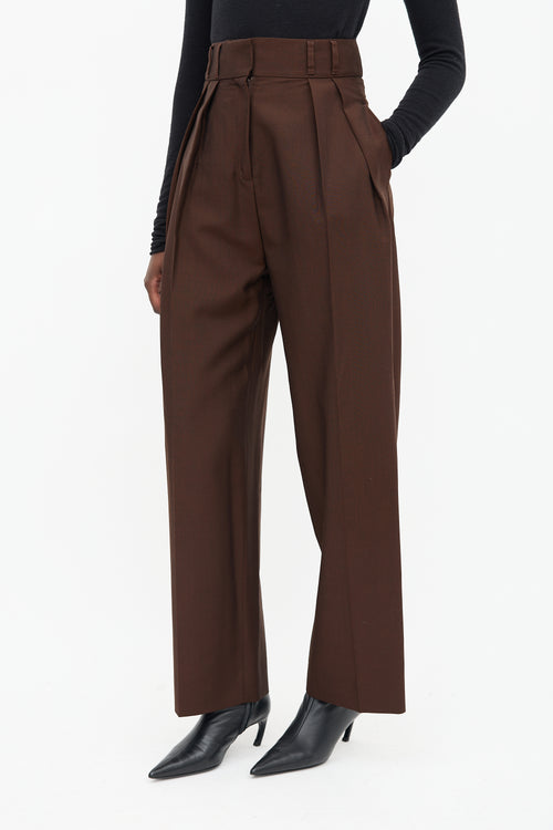  Brown Pleated Wide Leg Trouser