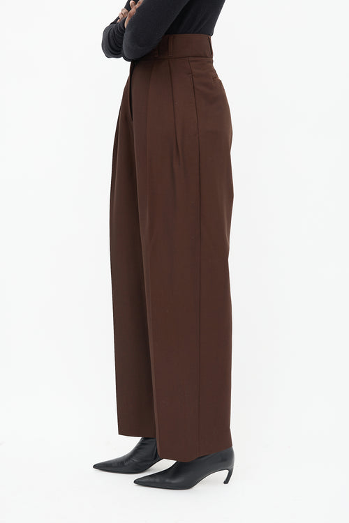  Brown Pleated Wide Leg Trouser