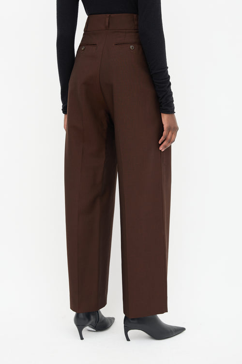  Brown Pleated Wide Leg Trouser