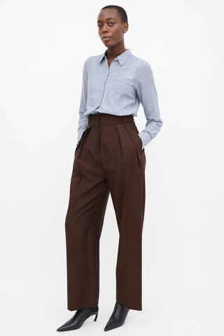  Brown Pleated Wide Leg Trouser