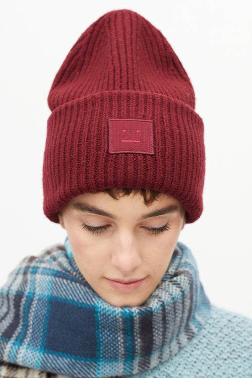 Acne Studios Burgundy Knit Pansy Face Beanie