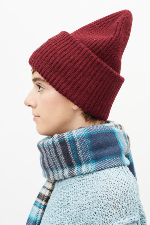 Acne Studios Burgundy Knit Pansy Face Beanie