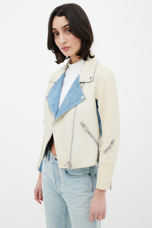 Acne Studios Cream 
Blue Denim Leather Jacket