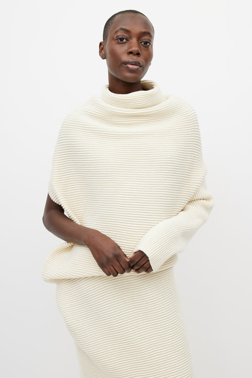 Acne Studios Cream Gala Wool Ribbed Asymmetrical Dress