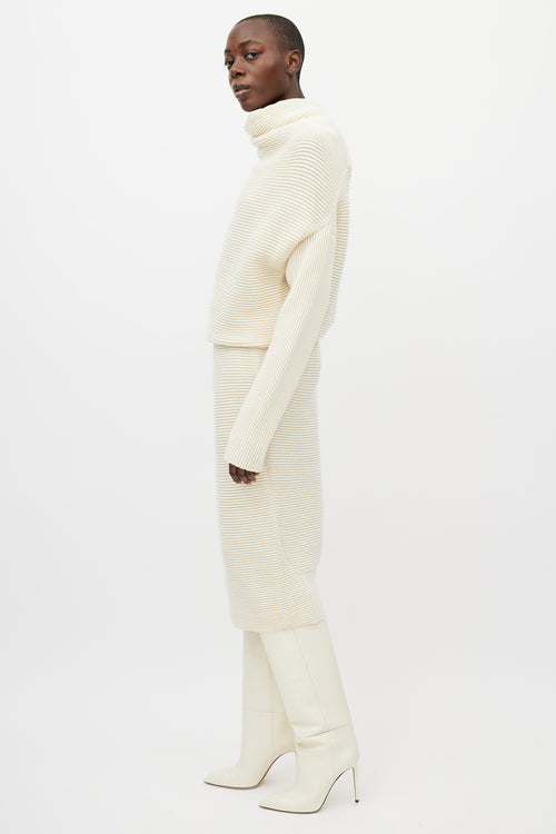 Acne Studios Cream Gala Wool Ribbed Asymmetrical Dress