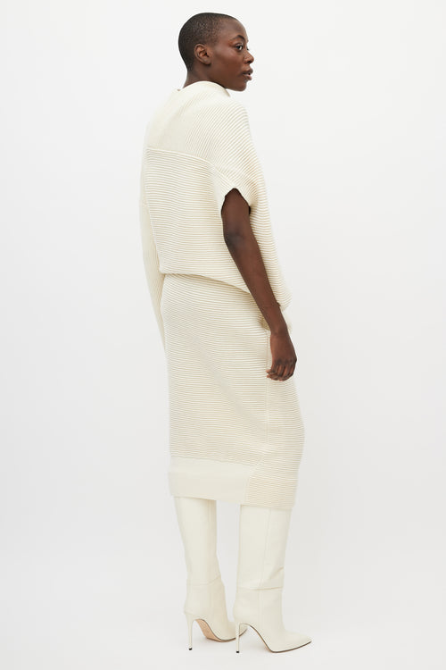 Acne Studios Cream Gala Wool Ribbed Asymmetrical Dress